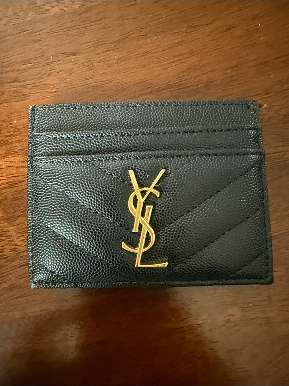 Saint Laurent Black Quilted Card Holder with Gold YSL Logo